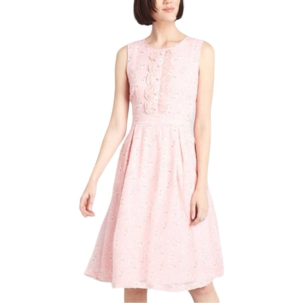 Modcloth Pink Floral Textured Fit & Flare Dress in Size Large